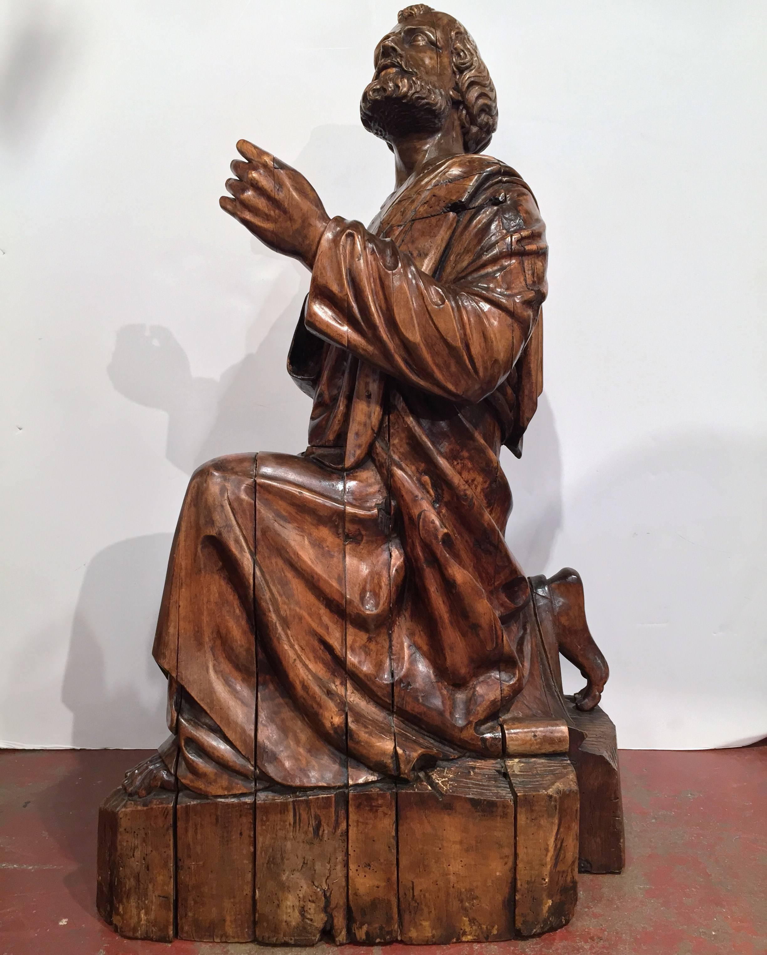 Hand-Carved 18th Century French Hand Carved Walnut Sculpture of Saint Peter the Apostle