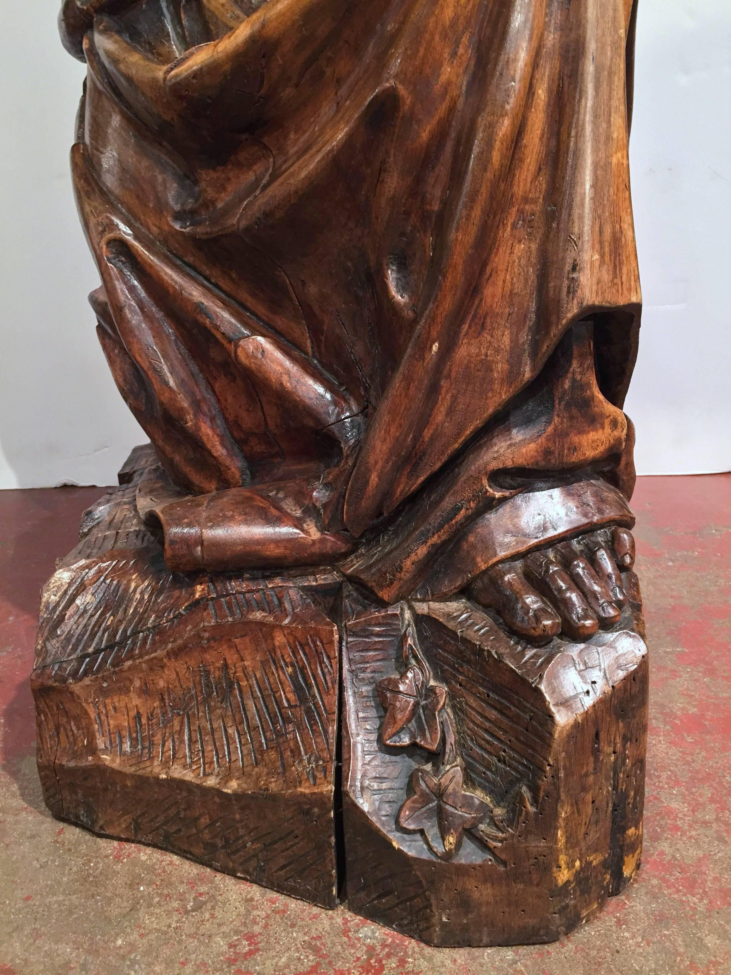 18th Century French Hand Carved Walnut Sculpture of Saint Peter the Apostle 3