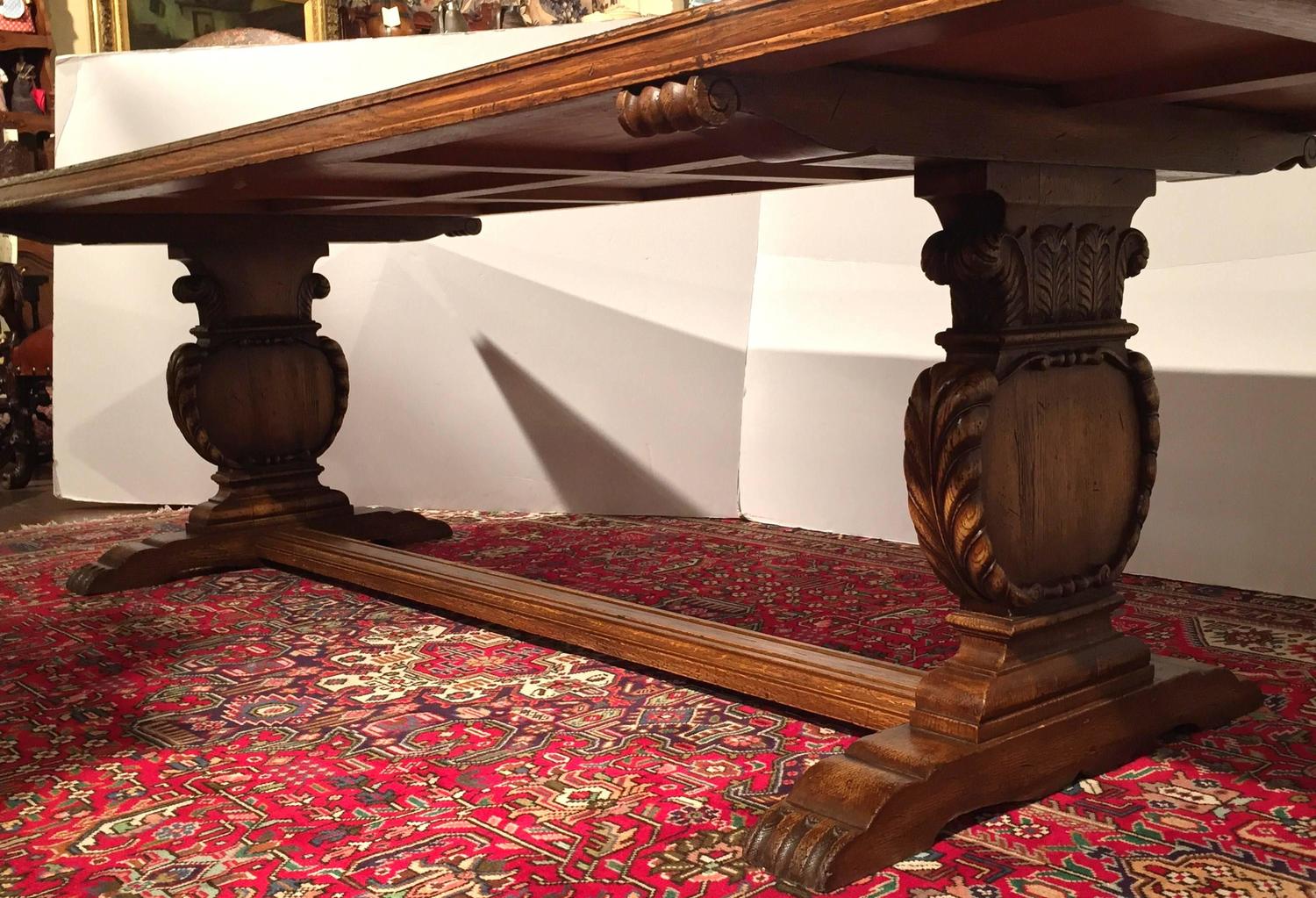 Antique French Dining Room Farm Table with Carved