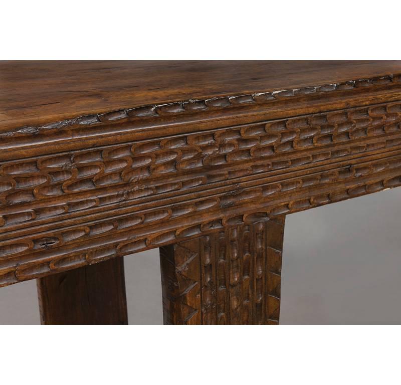 Contemporary Country Carved Walnut Sofa Table from the French Pyrenees