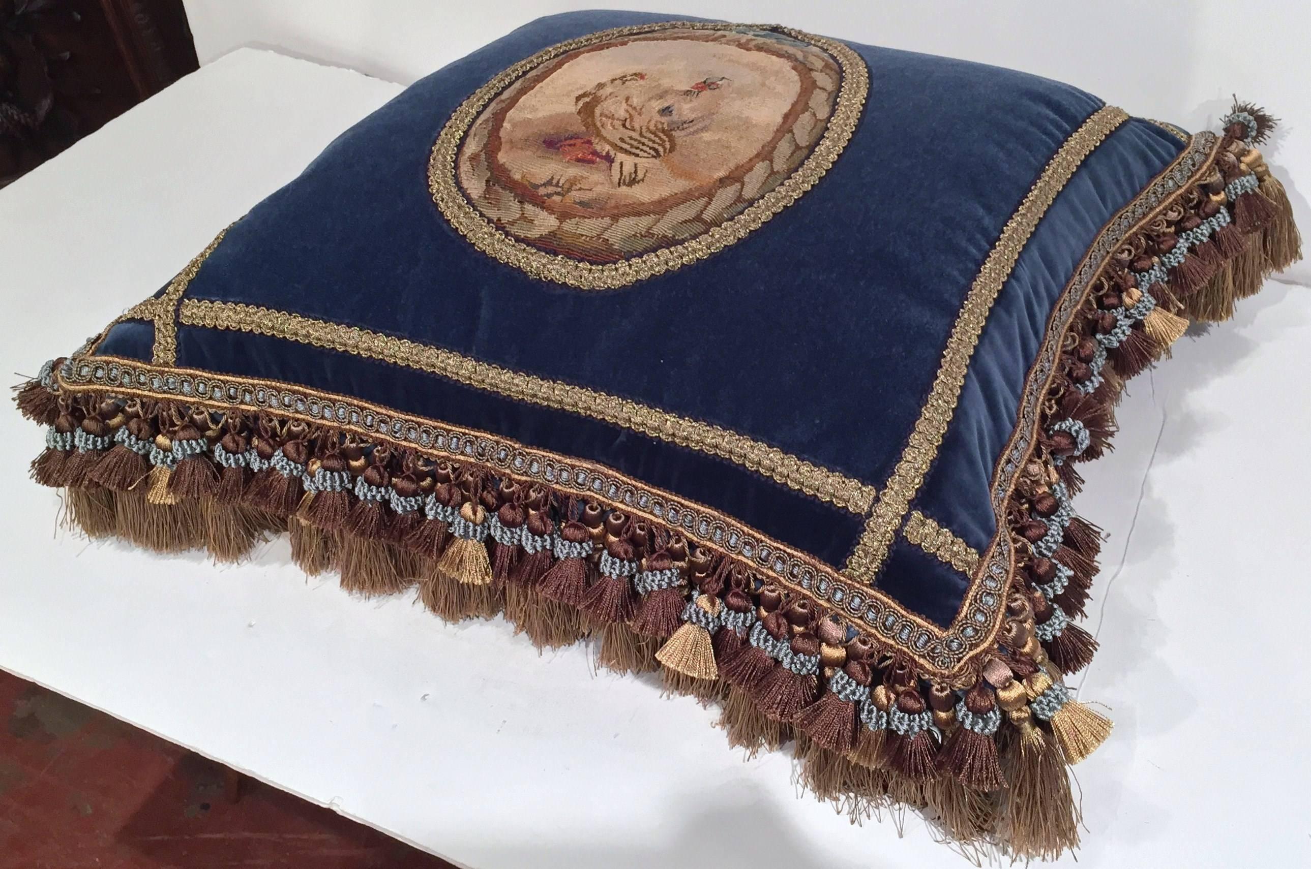 Hand-Crafted Handmade French Pillow with 18th Century Aubusson Tapestry, Trims and Tassels