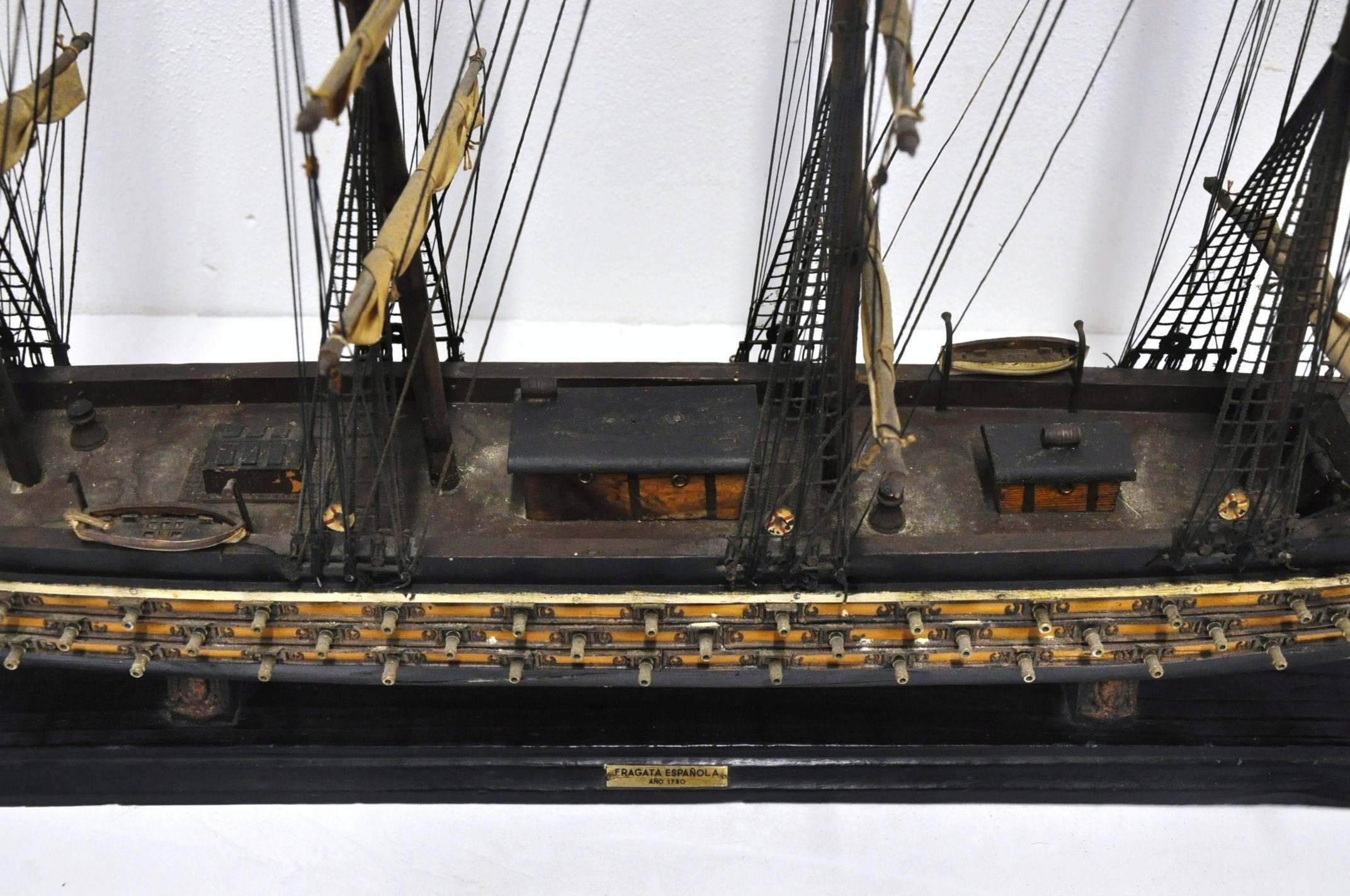 19th Century Large Antique Spanish Sail Boat Model