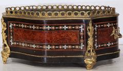 Antique Napoleon III Jardiniere with Turtle Shell and Mother-of-Pearl Inlays