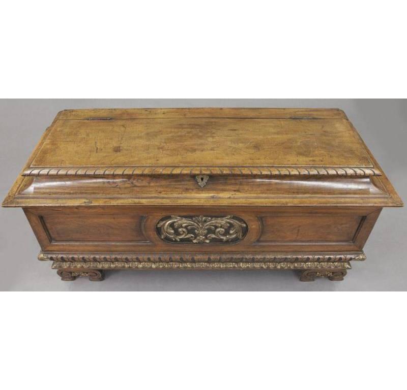 Baroque Early 19th Century Italian Carved Walnut Blanket Chest Trunk