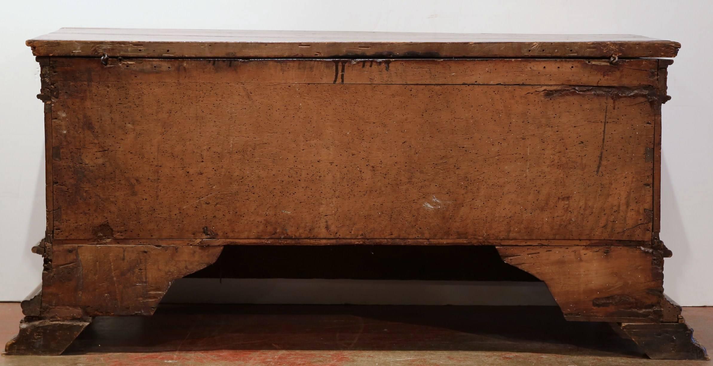 17th Century Italian Carved Cassone Trunk with Inside Carved Raised Panel 3