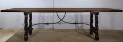Large 19th Century Spanish Walnut Farm Table with Iron Stretcher