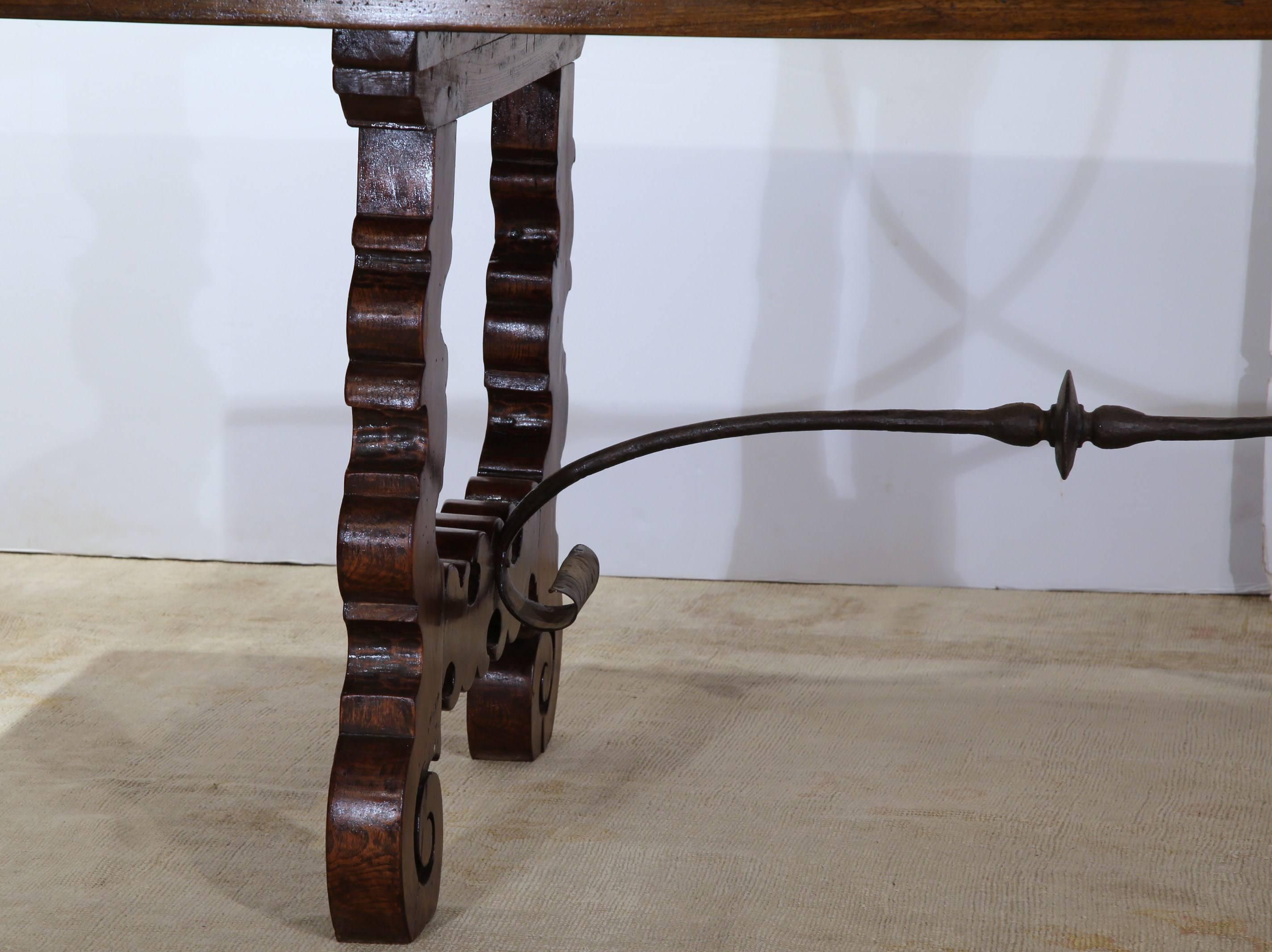 Large 19th Century Spanish Walnut Farm Table with Iron Stretcher 3