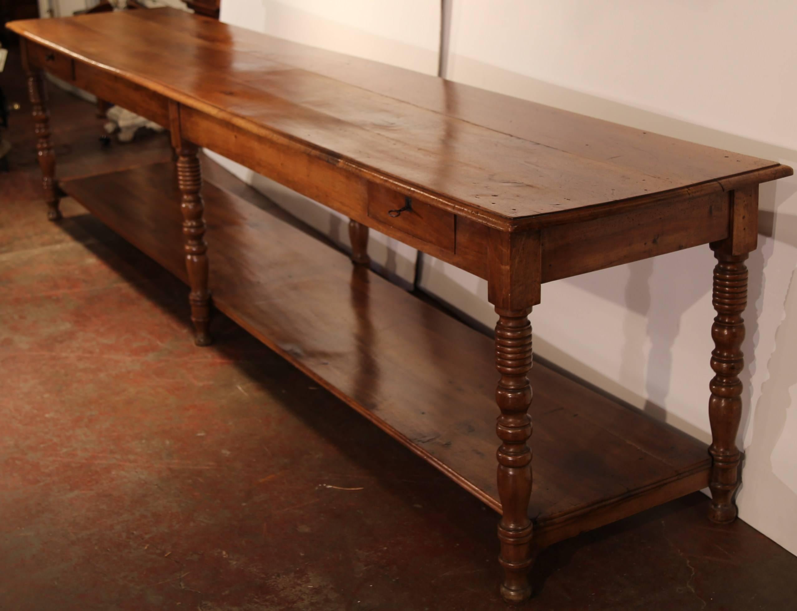 Hand-Carved Large Mid-19th Century French Louis Philippe Walnut Six-Leg Draper's Table