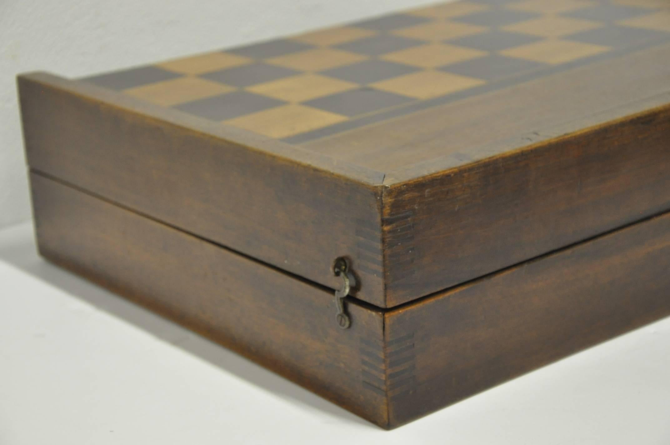 Leather 19th Century, French Backgammon and Checkers Game Signed Arthaud, Paris
