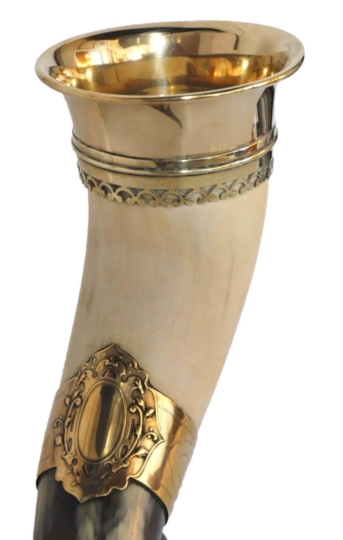 Hand-Crafted 19th Century German Horn and Brass Cornucopia Vase