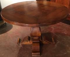Round French Walnut Table with Parquet Top