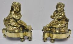 Pair of 18th Century French Louis XVI Bronze Chenets