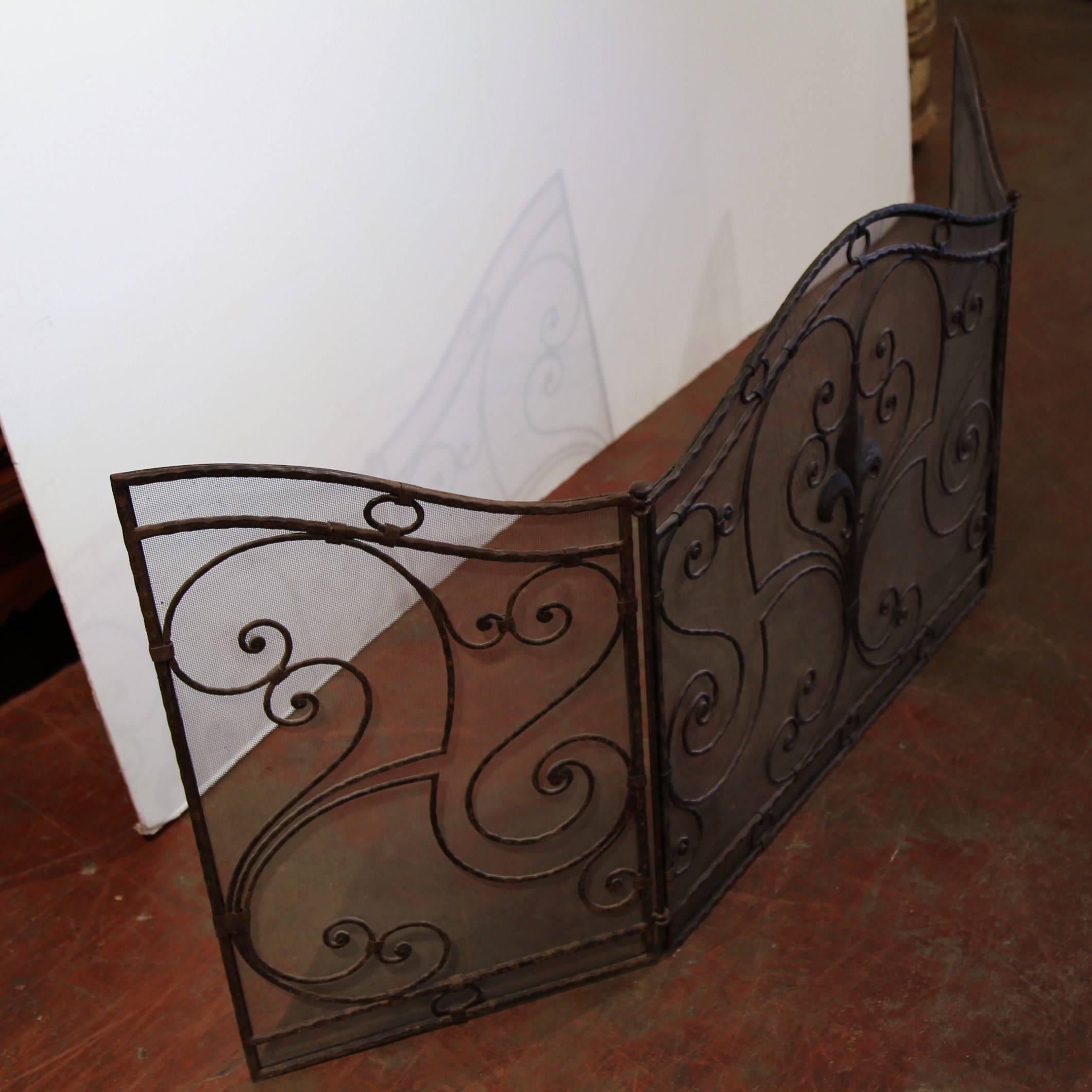 French Wrought Iron Fireplace Screen with Fleur de Lis 3