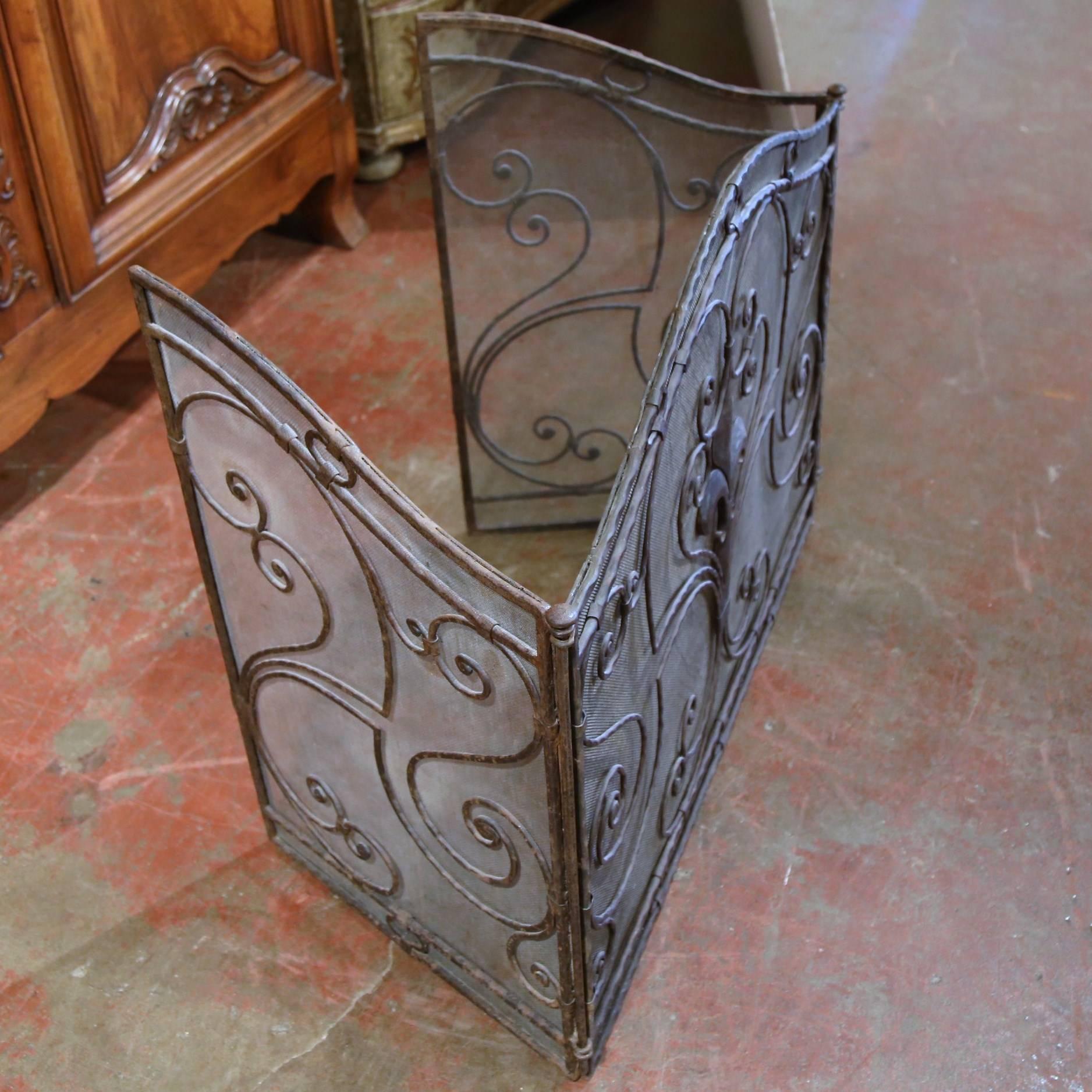 French Wrought Iron Fireplace Screen with Fleur de Lis 4