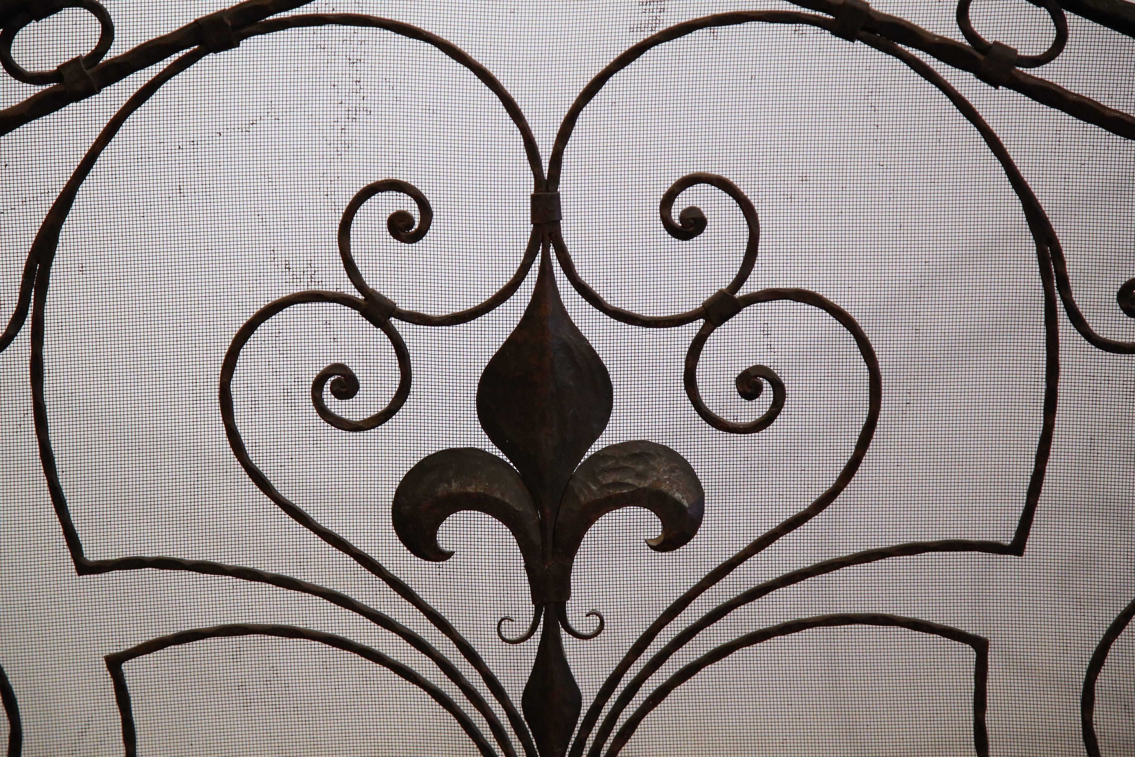 French Wrought Iron Fireplace Screen with Fleur de Lis 2