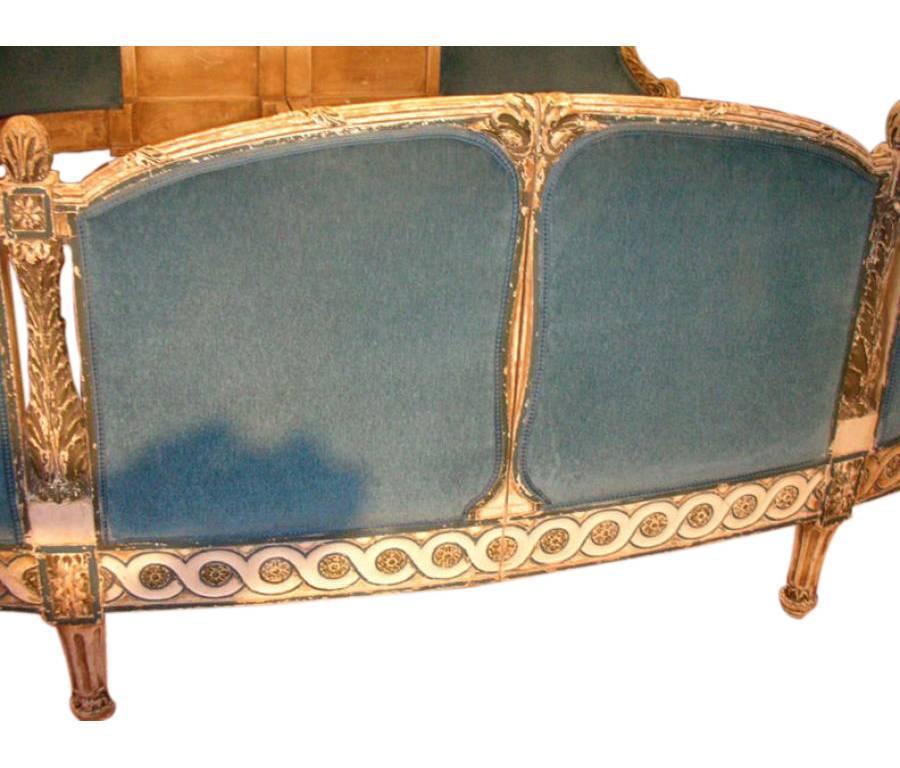 19th Century French Carved Louis XVI Painted Queen Size Bed 1