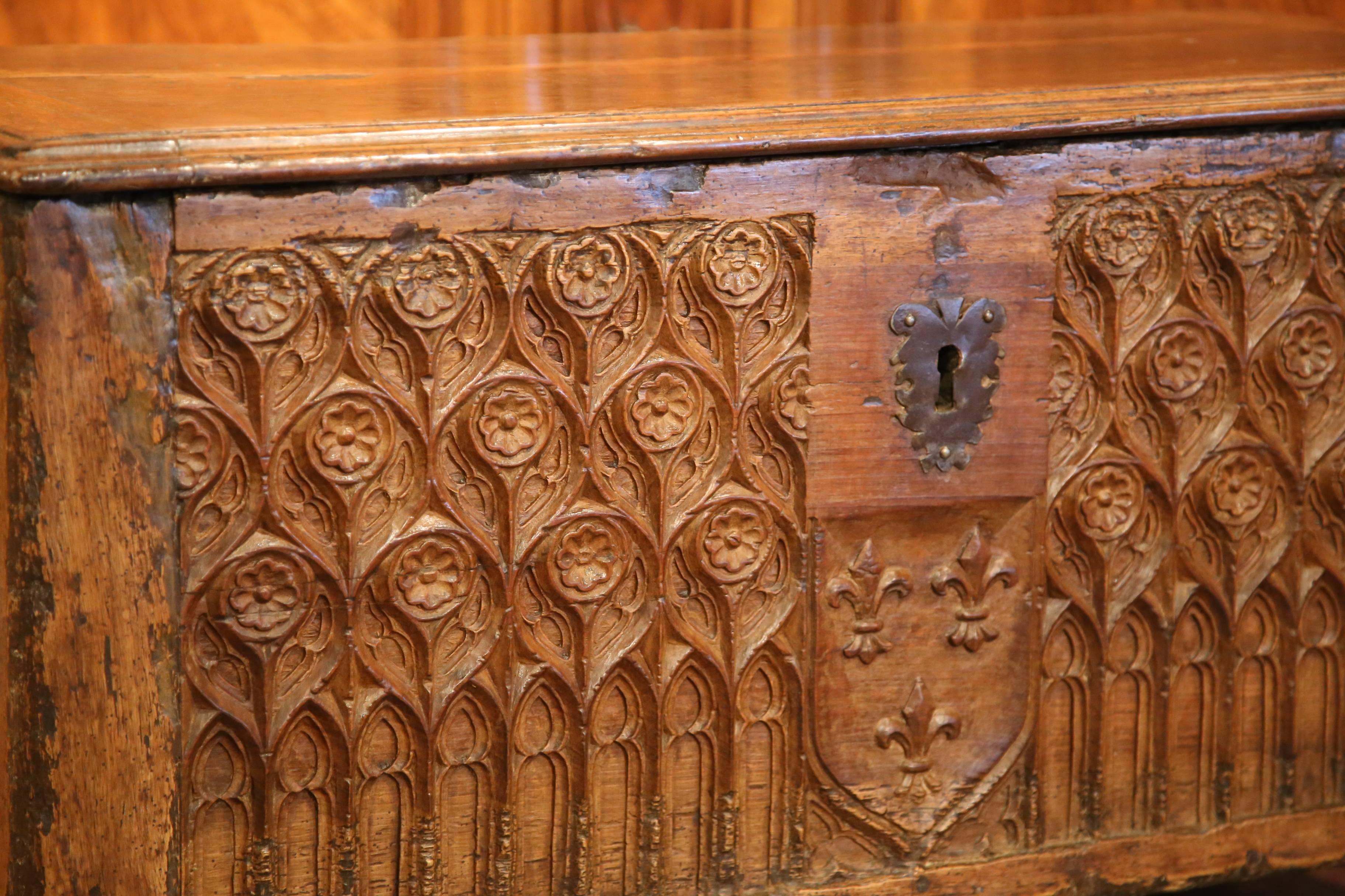 17th Century Walnut Trunk with Fleur de Lys from Southwest, France In Excellent Condition In Dallas, TX