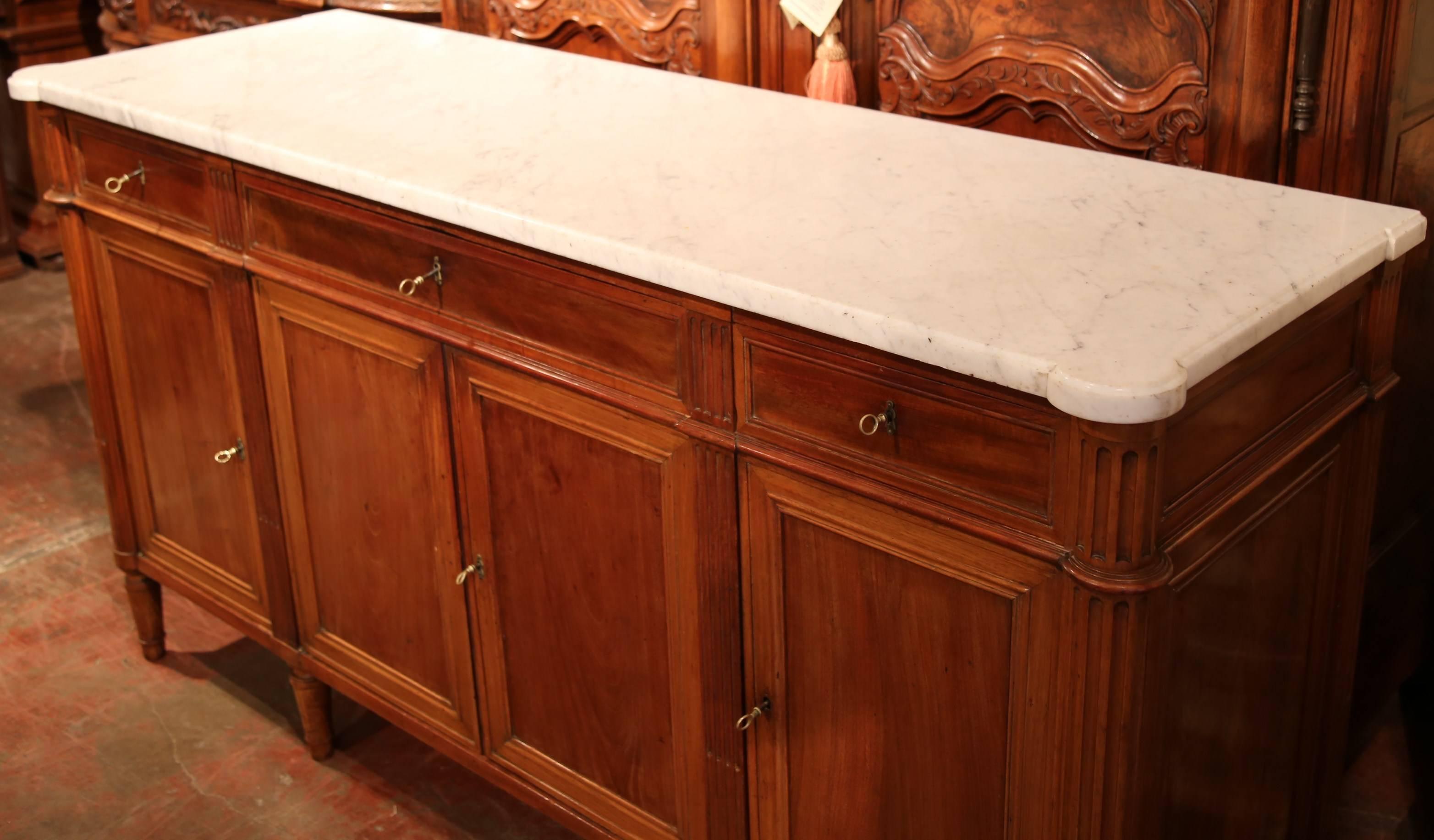 19th Century French Louis XVI Walnut Four-Door Buffet with Marble Top 3