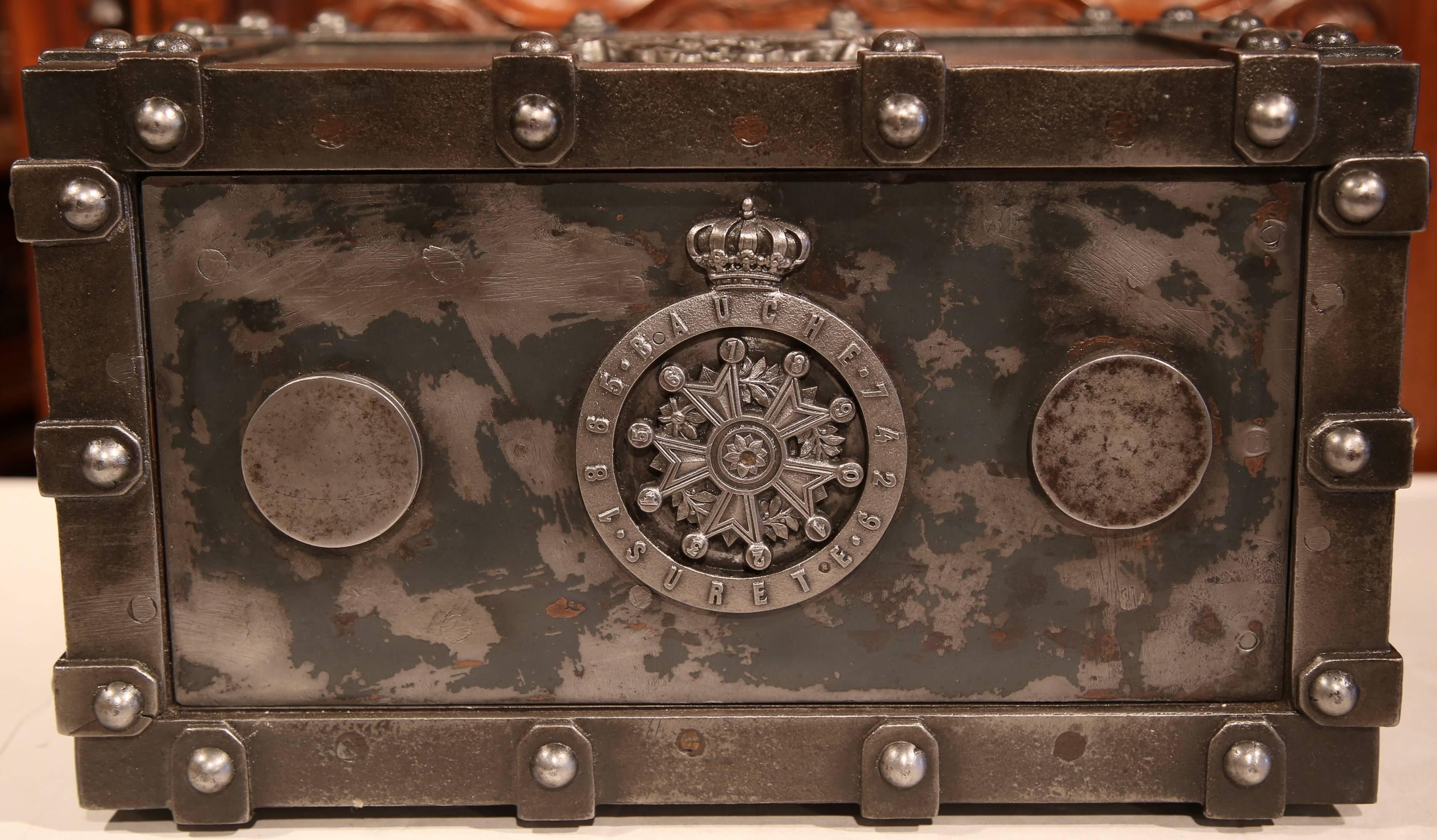 Gothic 19th Century French Cast Iron Safe with Key and Combination Dated 1865