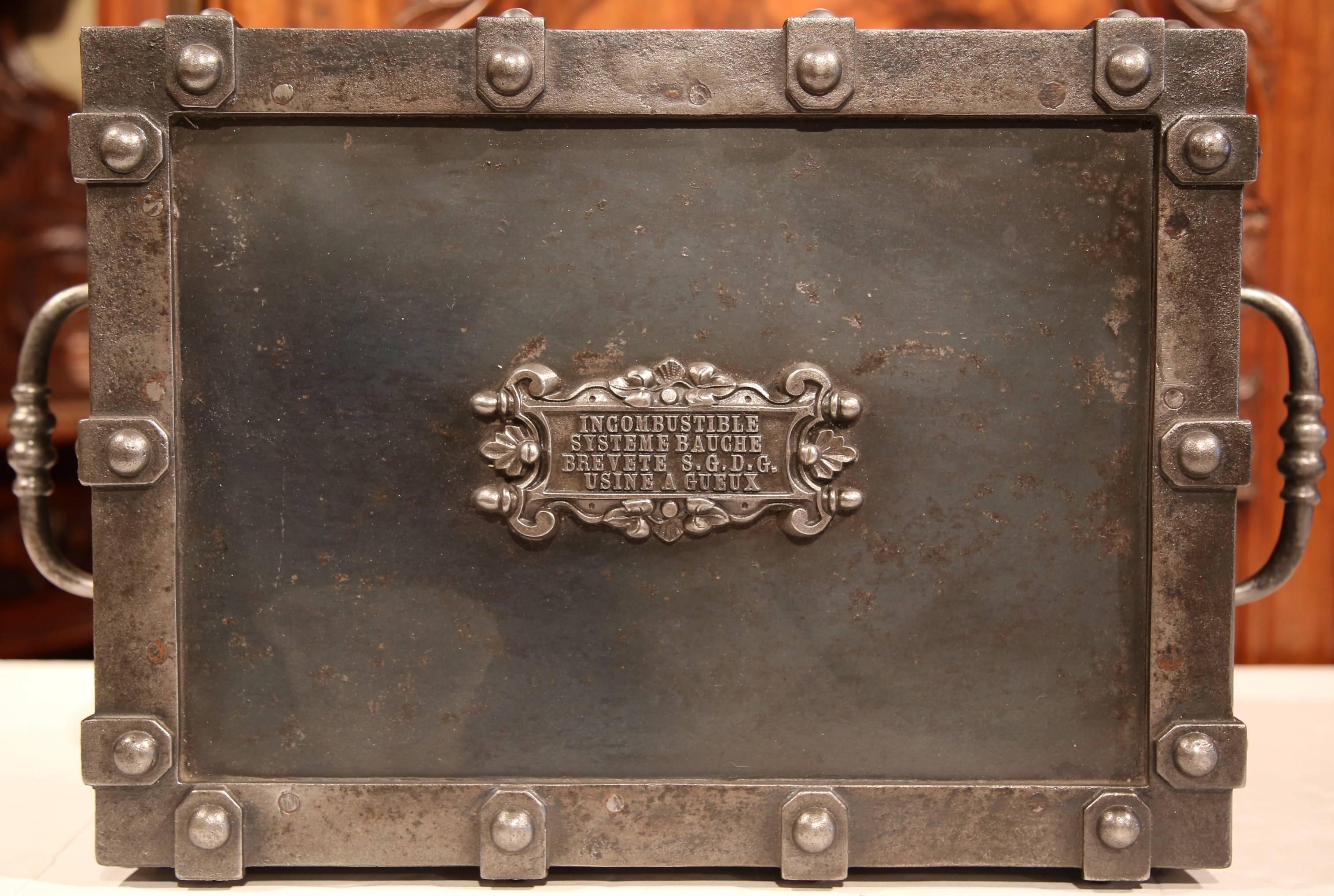 19th Century French Cast Iron Safe with Key and Combination Dated 1865 2