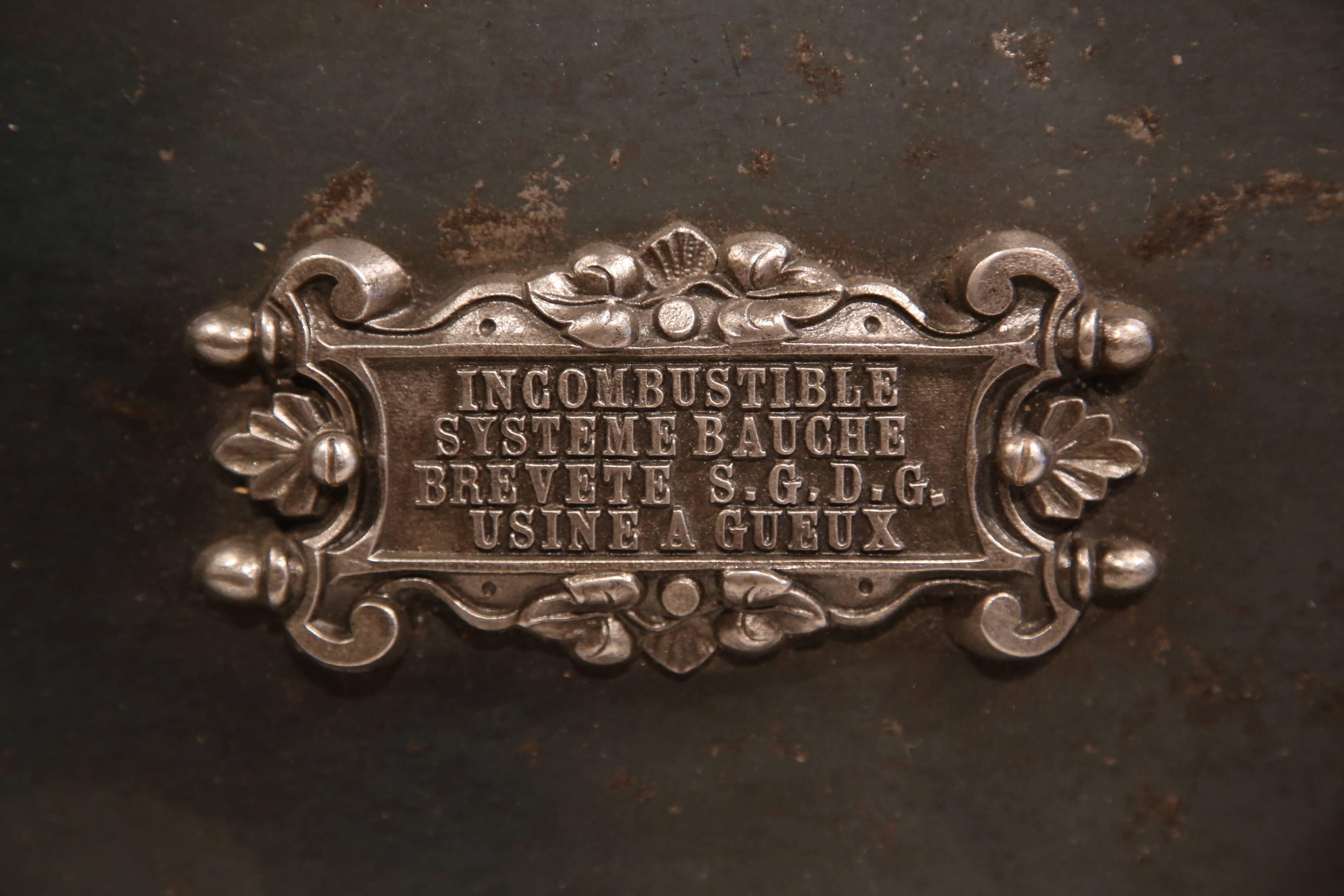 19th Century French Cast Iron Safe with Key and Combination Dated 1865 3