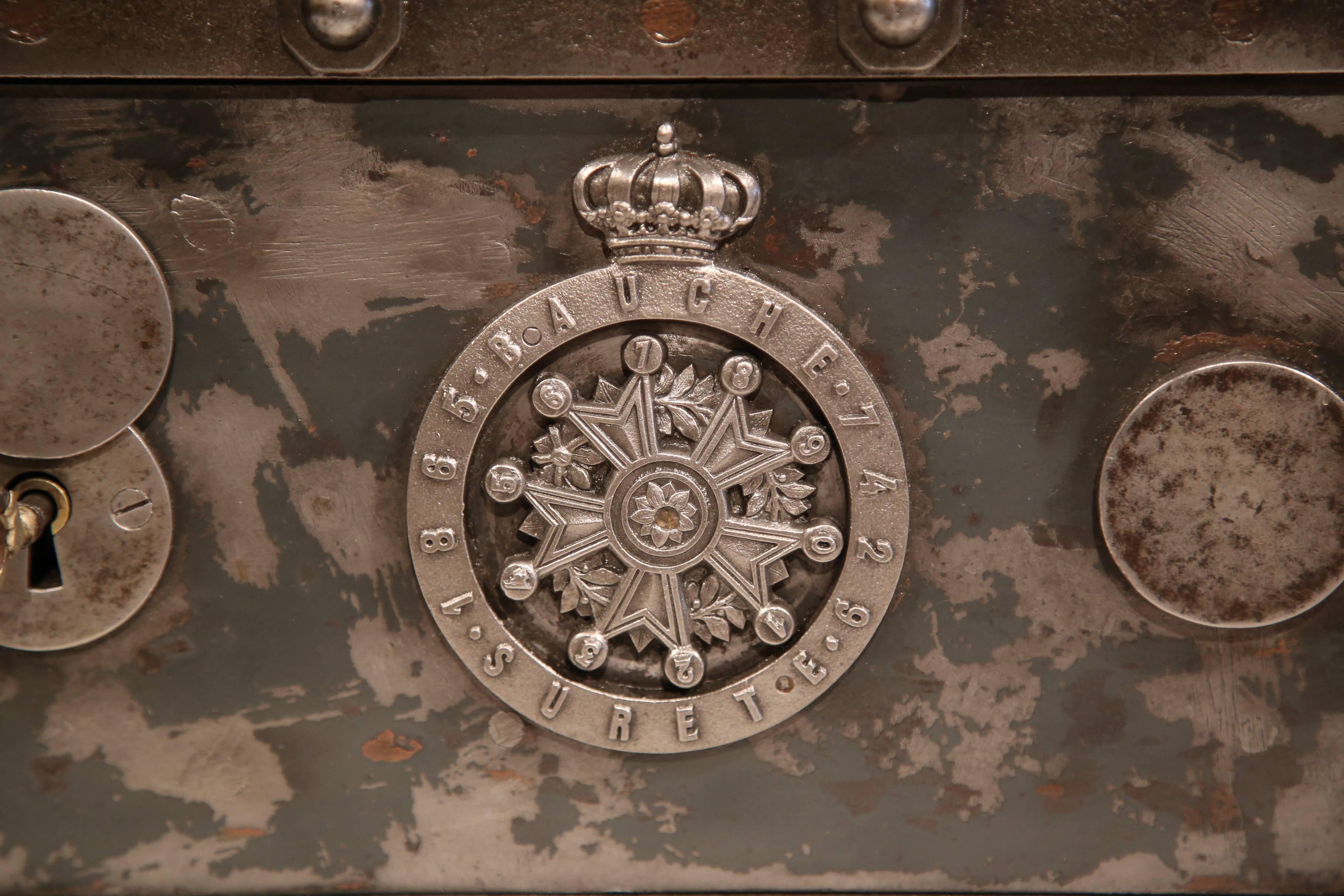 19th Century French Cast Iron Safe with Key and Combination Dated 1865 In Excellent Condition In Dallas, TX
