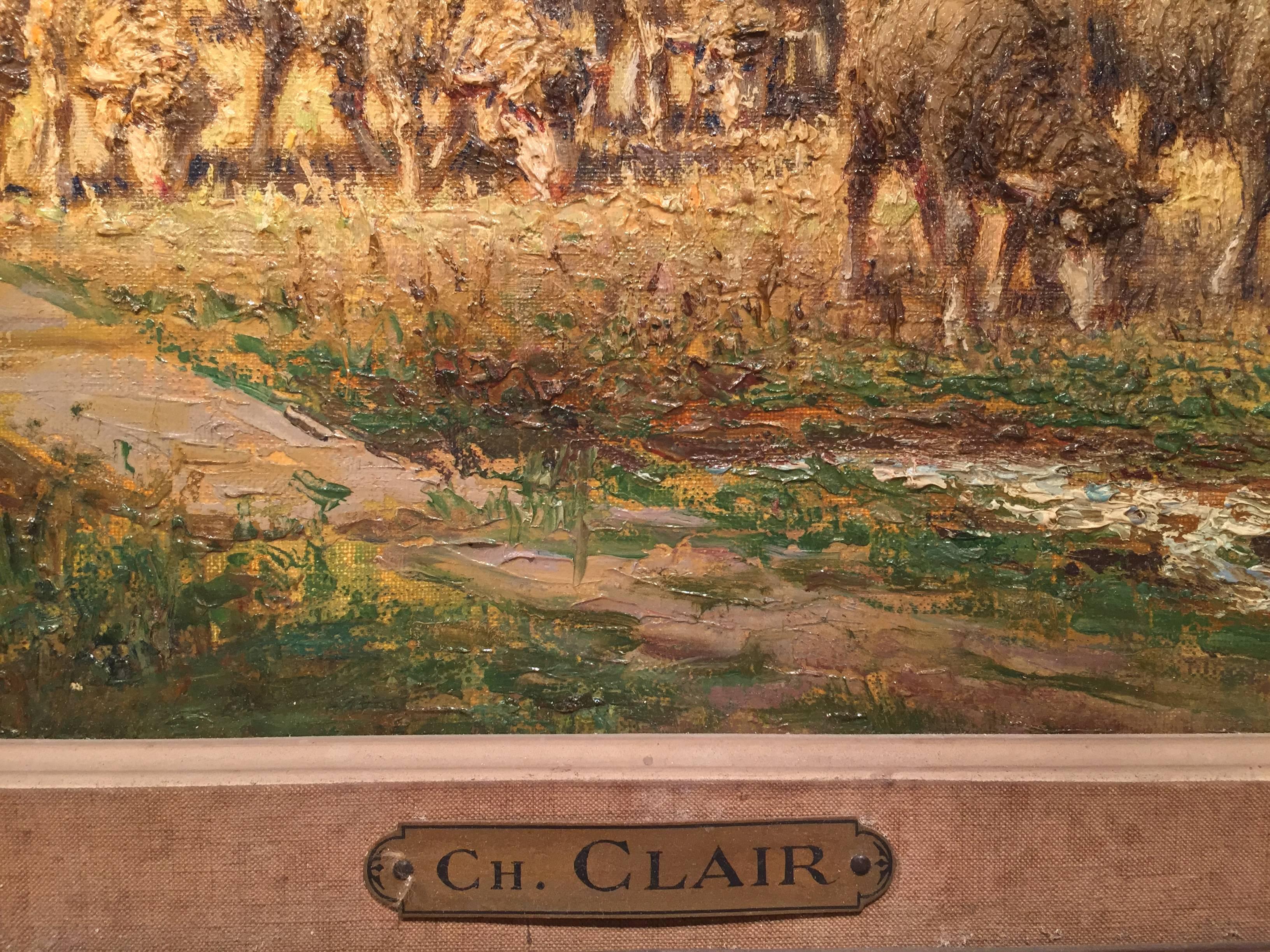 19th Century French Oil Painting with Sheep Signed Charles Clair in Ornate Frame In Excellent Condition In Dallas, TX
