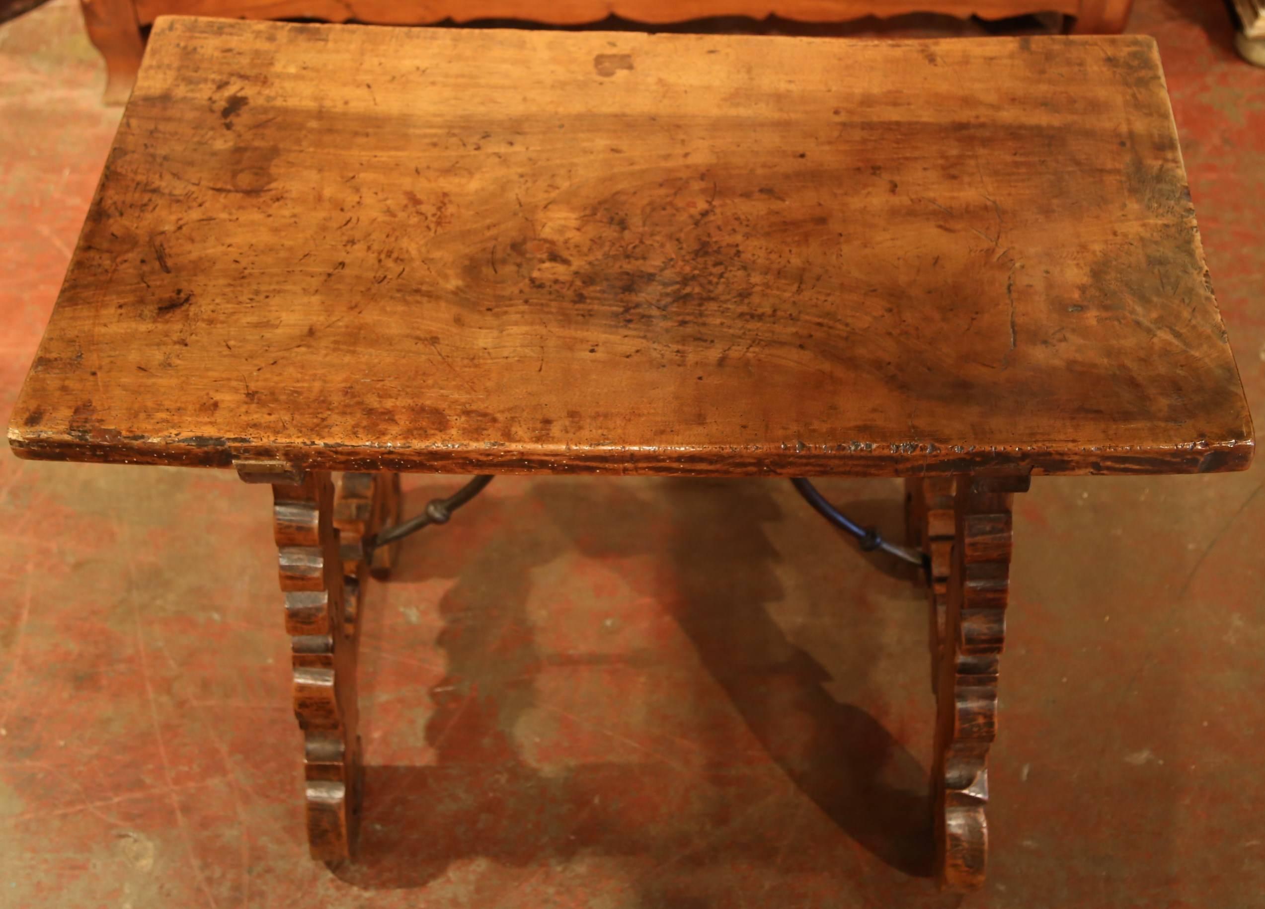 Mid-18th Century Spanish Walnut Table with Iron Stretcher and Single Plank Top 3