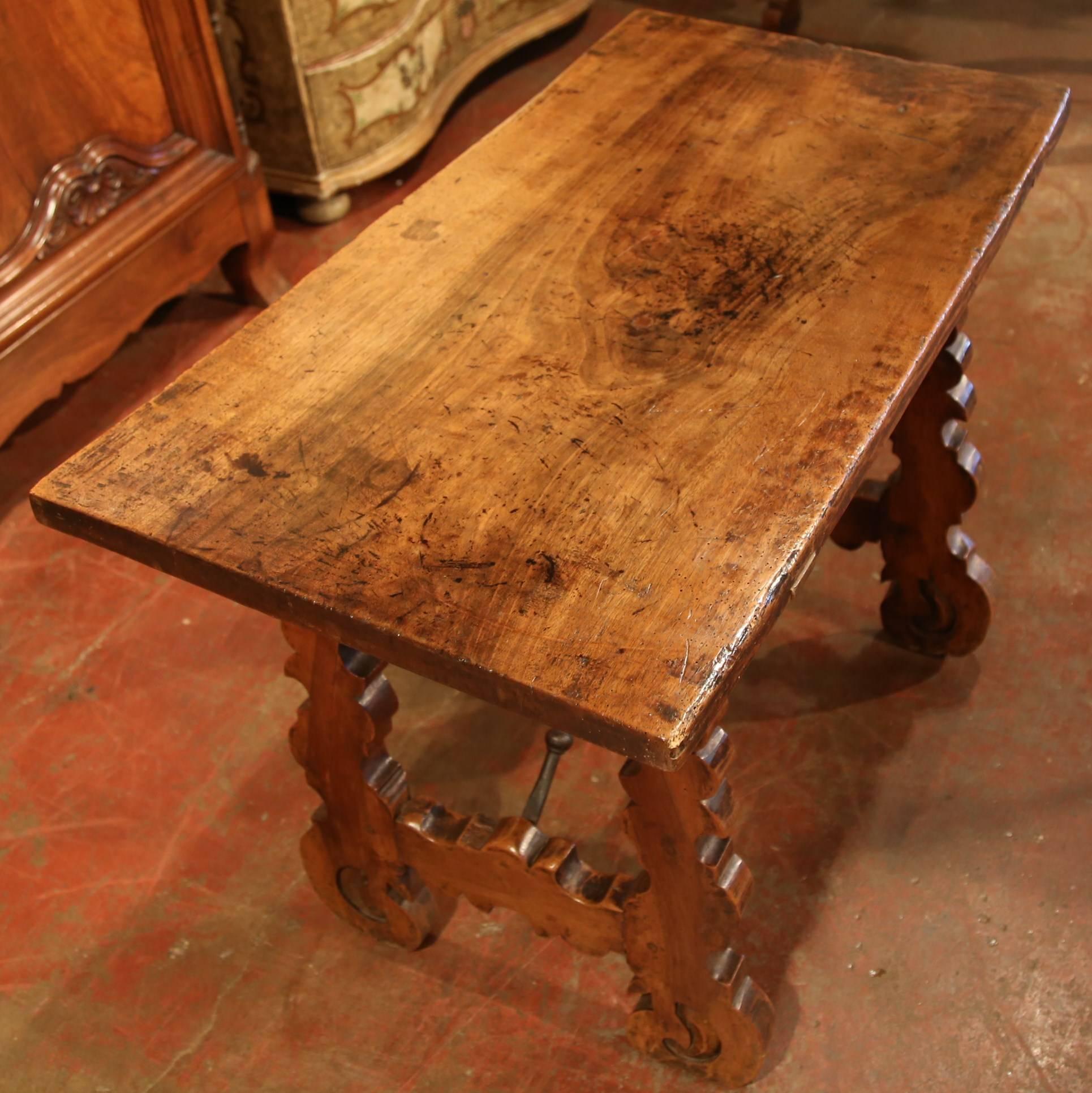 Mid-18th Century Spanish Walnut Table with Iron Stretcher and Single Plank Top 2
