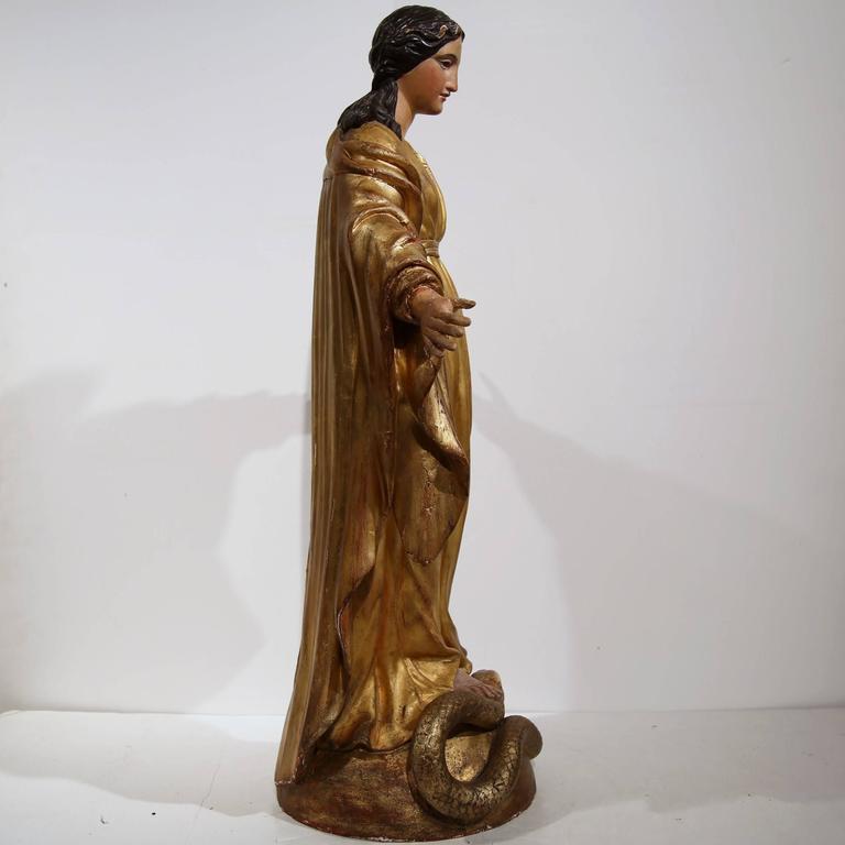 19th Century French Carved and Gilded Virgin Mary Statue Standing on