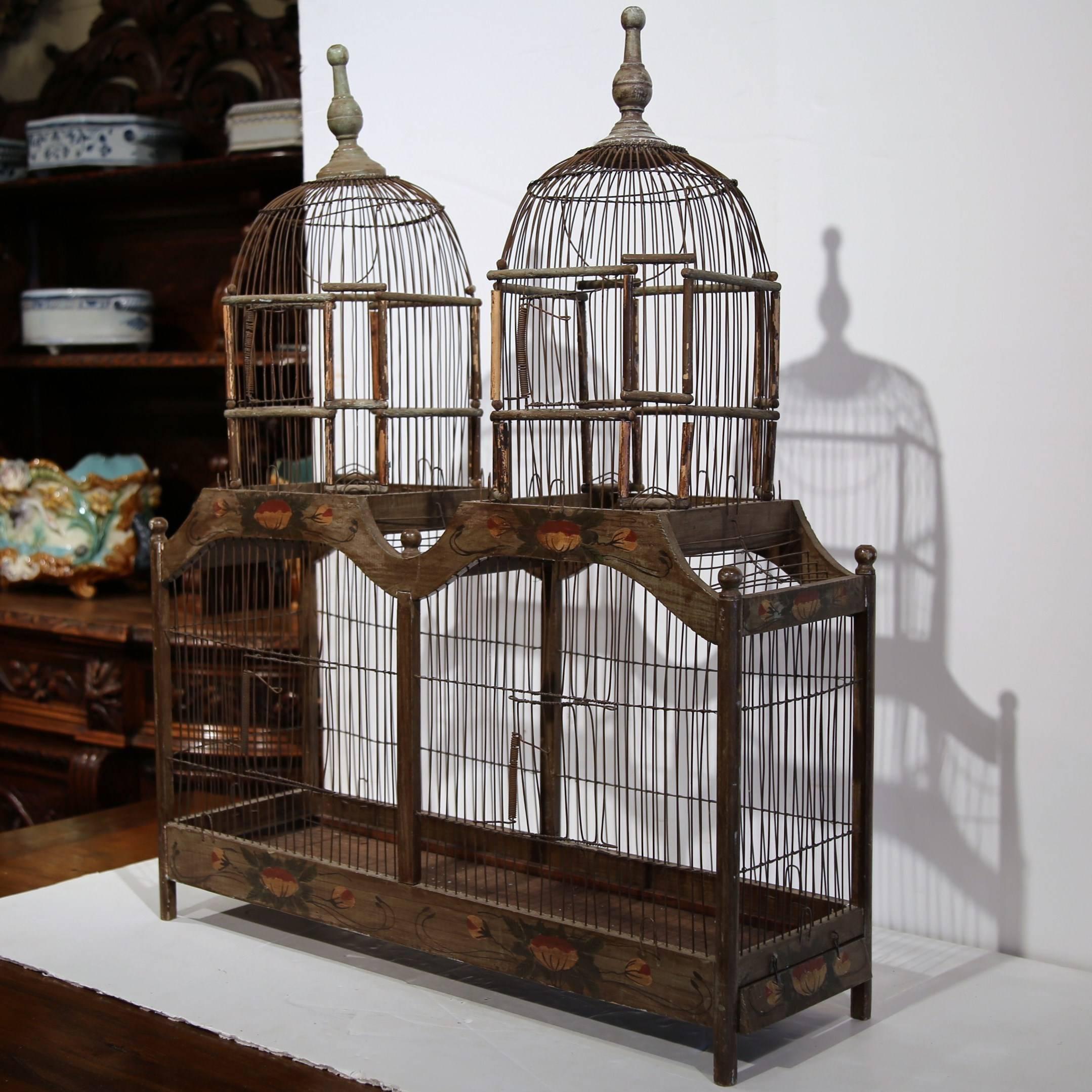 Large Vintage French Painted Birdcage with Sliding Removable Tray 2