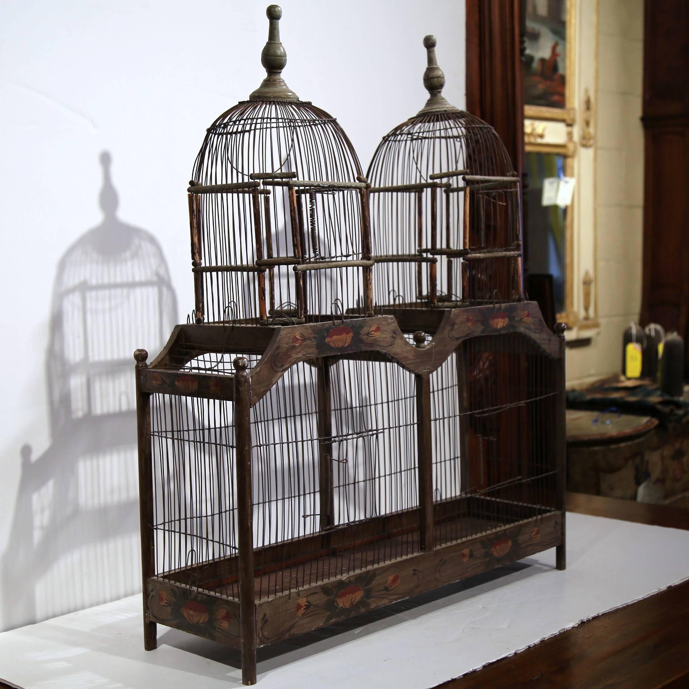 Large Vintage French Painted Birdcage with Sliding Removable Tray 3