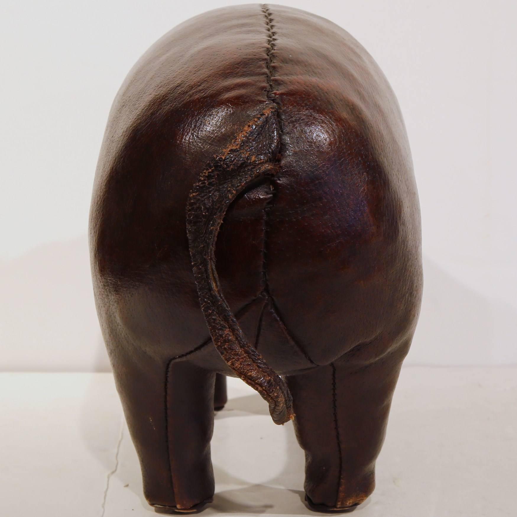 20th Century Fine Vintage English Foot Stool Pig with Original Leather
