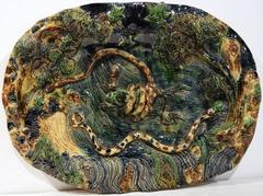 Pair of 19th Century French Barbotine Hand-Painted Palissy Platters