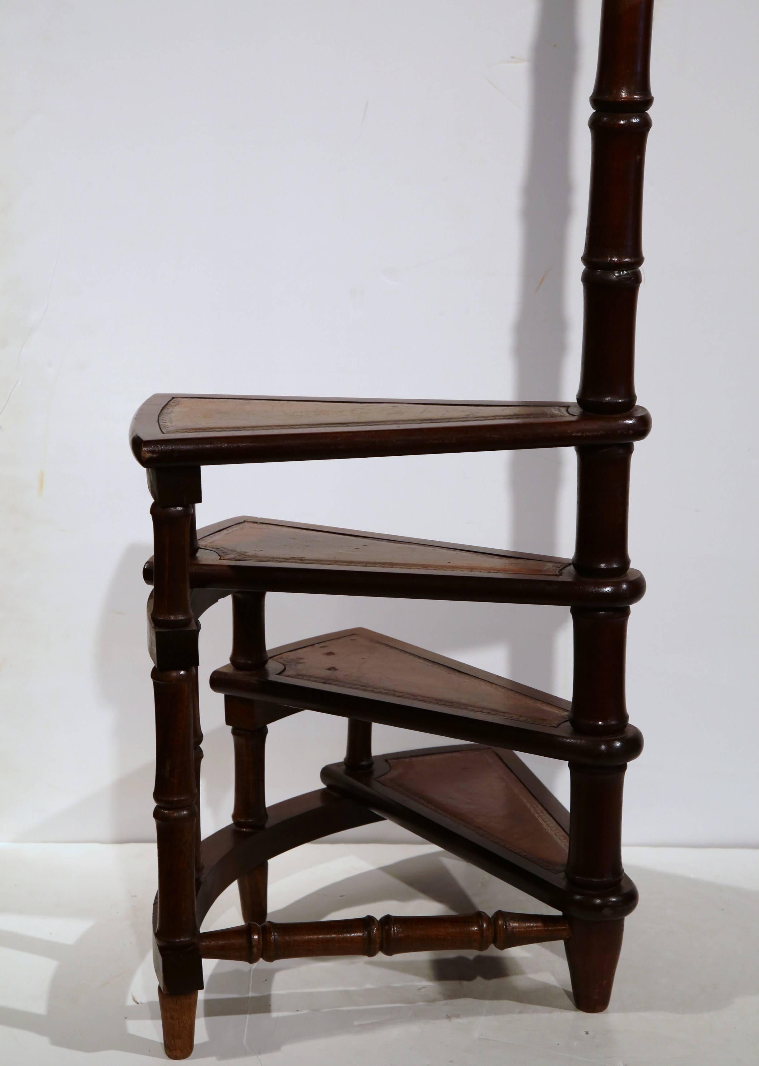 Victorian Vintage English Library Step Ladder with Leather Stairs