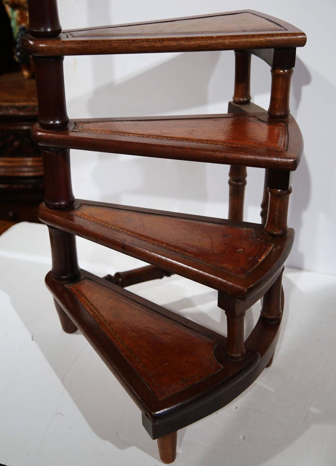 Vintage English Library Step Ladder with Leather Stairs at 1stdibs