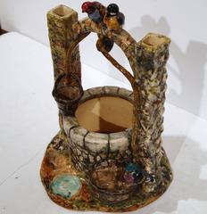 19th Century French Barbotine Well with Birds Signed Clement Massier
