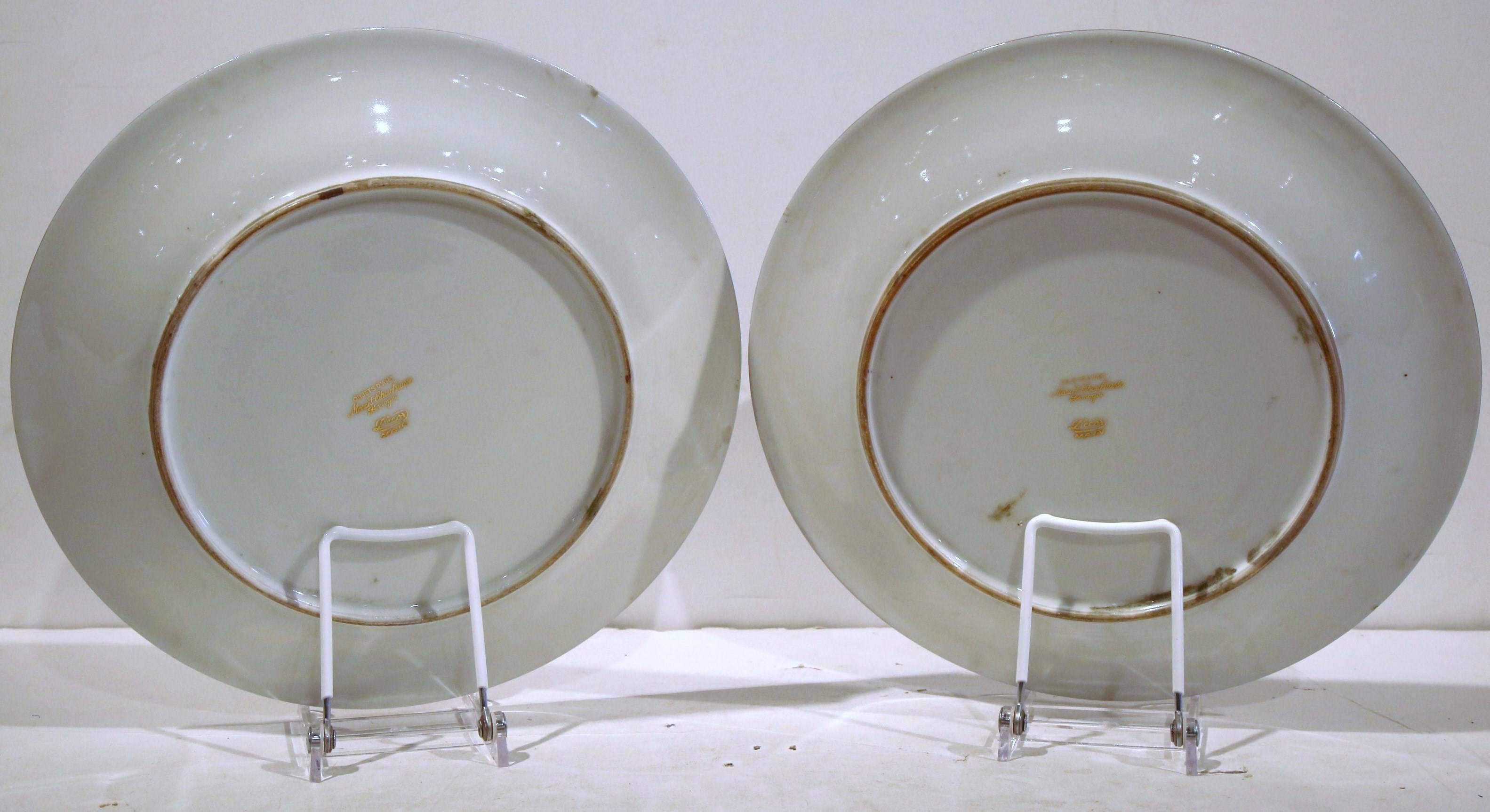 Pair of 19th Century Limoges Plates with Hunting Scenes Signed M. Chauffriasse 5