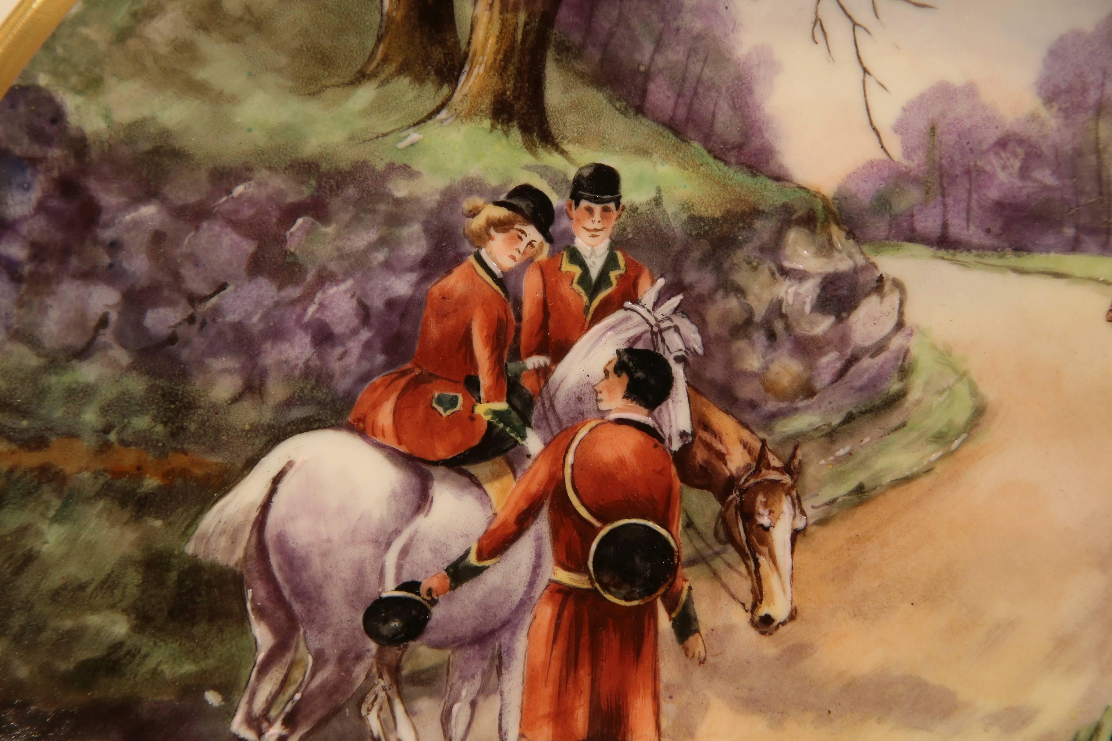 Pair of 19th Century Limoges Plates with Hunting Scenes Signed M. Chauffriasse 4
