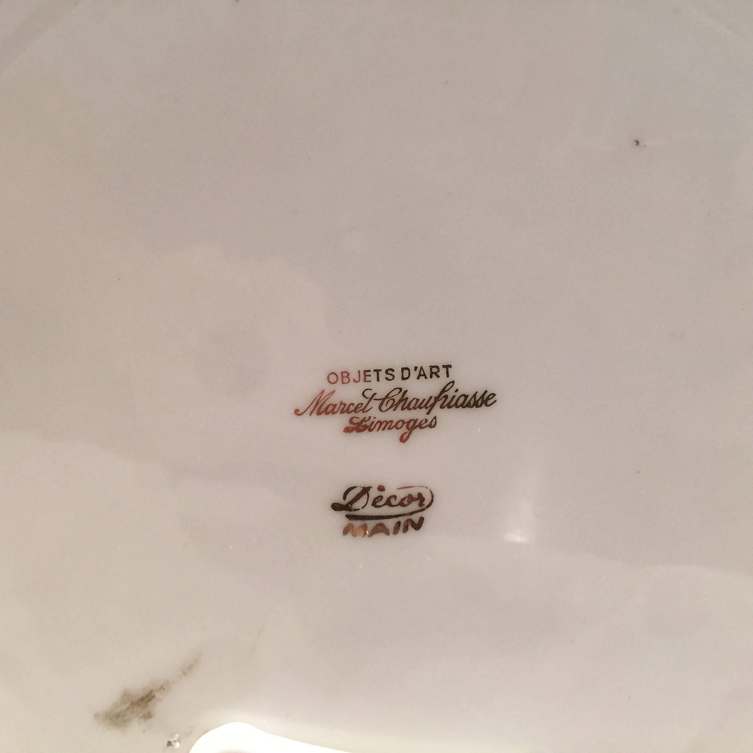 Pair of 19th Century Limoges Plates with Hunting Scenes Signed M. Chauffriasse 6