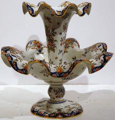 Early 20th Century French Hand Painted Faience Centerpiece from Normandy