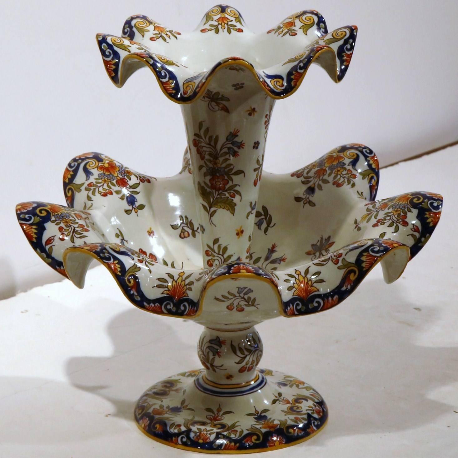 Early 20th Century French Hand Painted Faience Centerpiece from Normandy 1