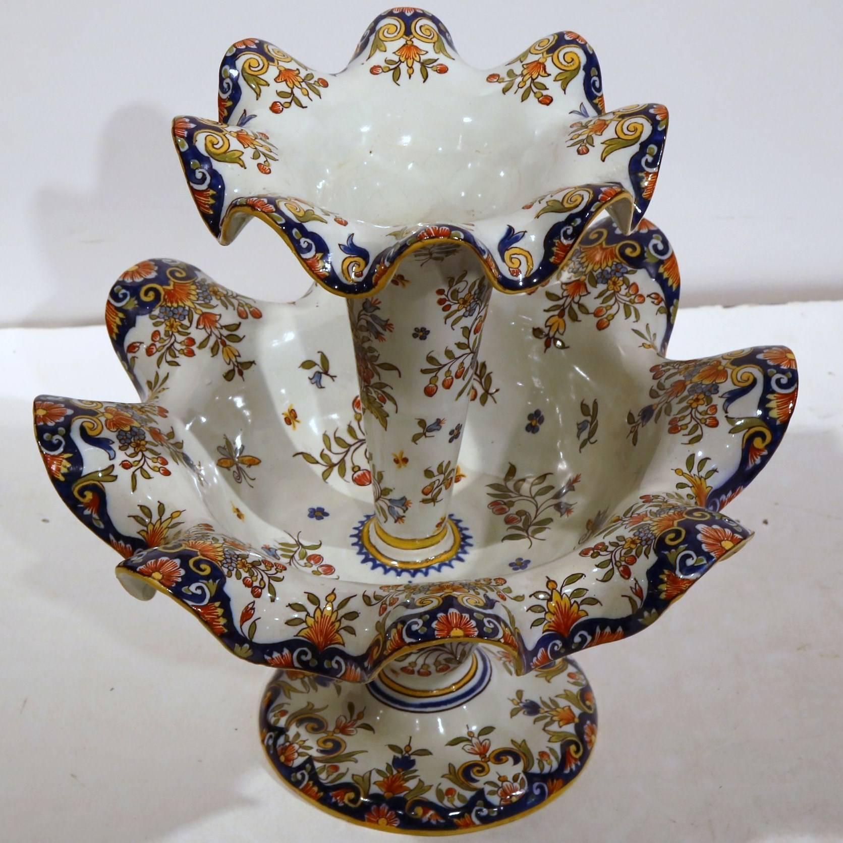 Hand-Crafted Early 20th Century French Hand Painted Faience Centerpiece from Normandy