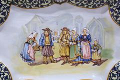 19th Century French Porquier-Beau Quimper Hand-Painted Platter with Handles