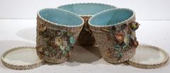 20th Century Three-Piece French Barbotine Cache Pots Set with Birds and Flowers