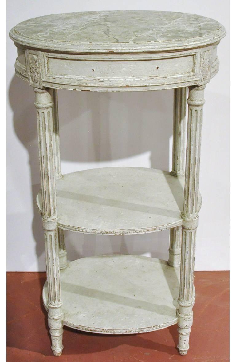 Pair of 19th Century French Louis XVI Painted Oval Tables with Faux Marble Top 6