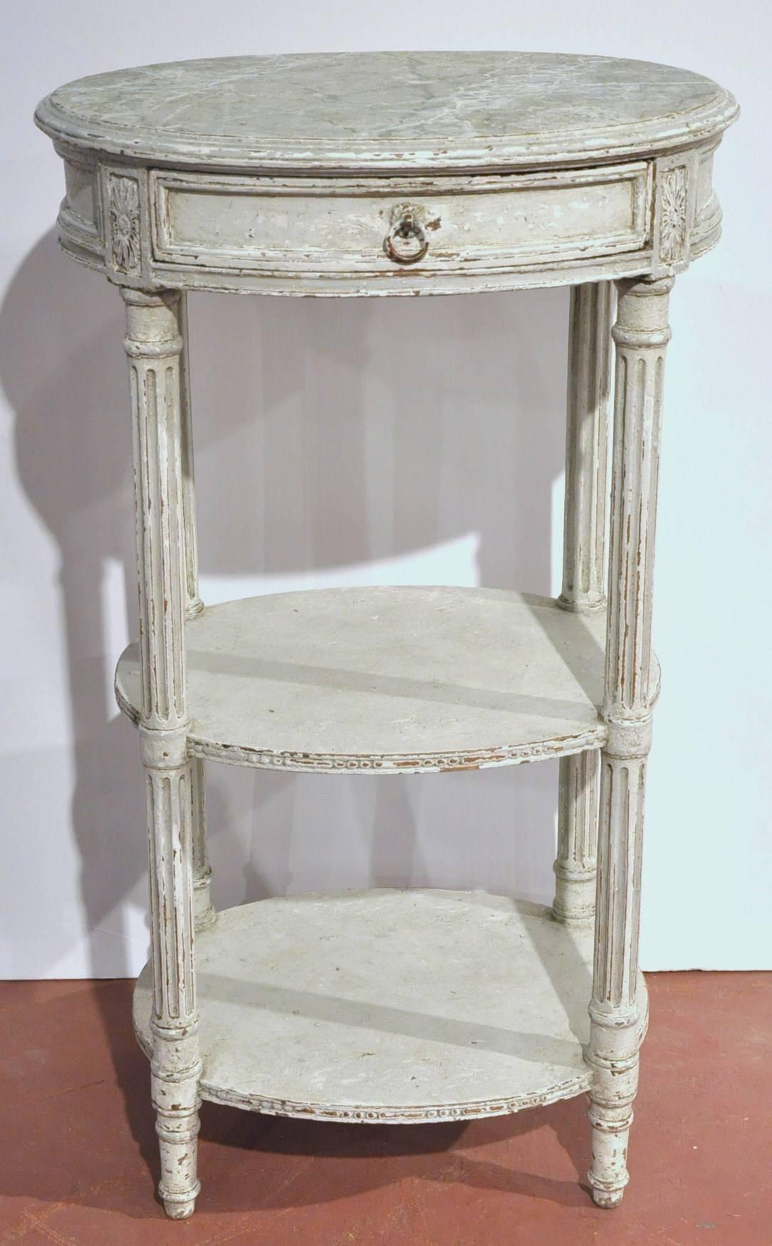 Pair of 19th Century French Louis XVI Painted Oval Tables with Faux Marble Top 3