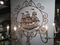 Midcentury, French Painted Iron Six-Light Sailboat Chandelier