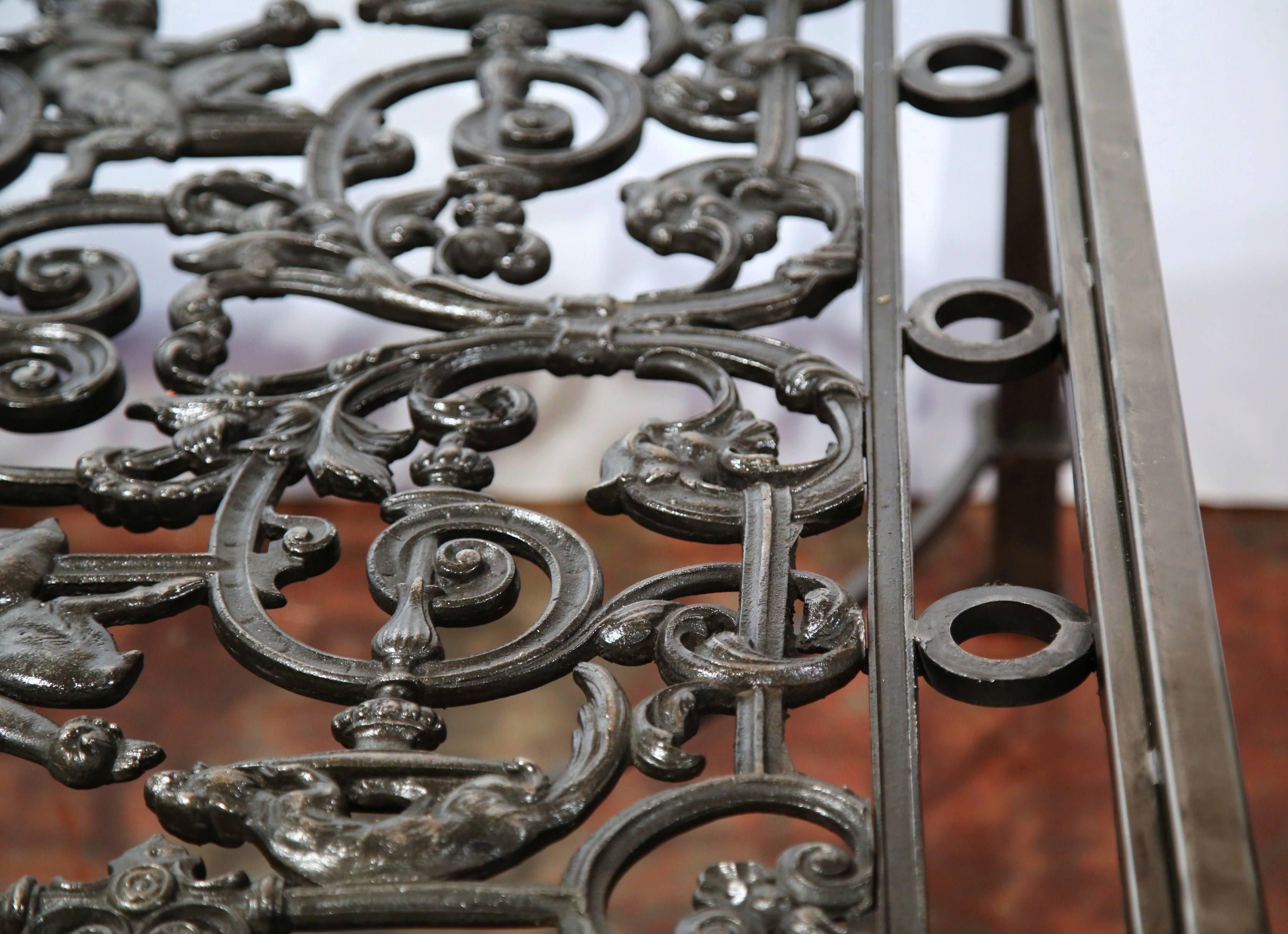 Polished Iron Coffee Table Base with Cherubs Made with 19th Century French Gates 5