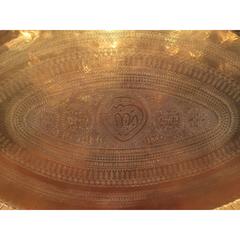Very Large 19th Century French Oval Brass Tray with Geometric Designs